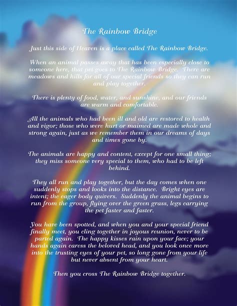 Rainbow Bridge Poem on Clouds Art Print Digital Download Pet | Etsy