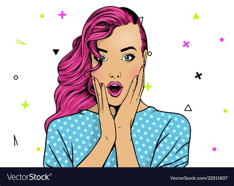 Wow Pop Art Face Sexy Surprised Woman With Pink Vector Image