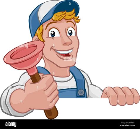 Plumber Cartoon Plumbing Drain Plunger Handyman Stock Vector Image And Art Alamy