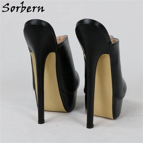 Sorbern Fashion Black Patent Women Mules High Heels Pointed Toe Platform