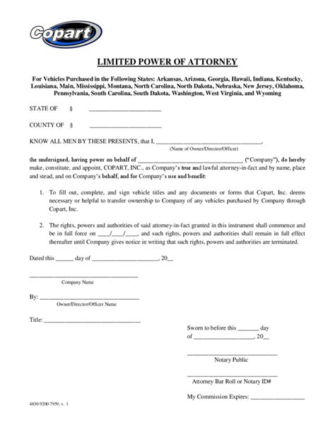 Limited Power Of Attorney Form Printable