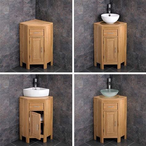 Oak Corner Vanity Unit Cloakroom Cabinet Ceramic Bowl Basin Various