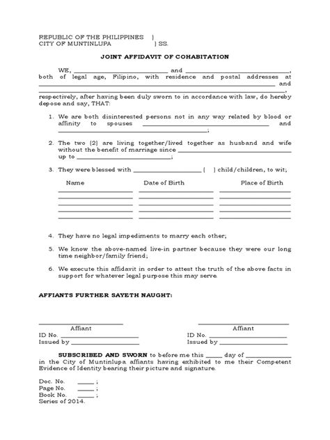 Joint Affidavit Of Cohabitation Docx Republic Of The Philippines My