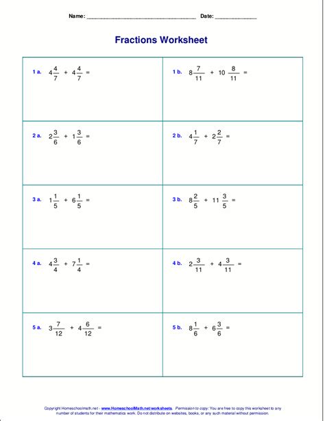 Adding And Subtracting Mixed Numbers With Like Denominators Worksheet