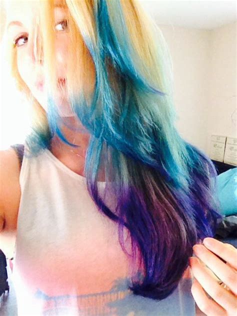 Dip Dye Blue And Purple On Blonde Hair Hair Long Hair Styles Hair