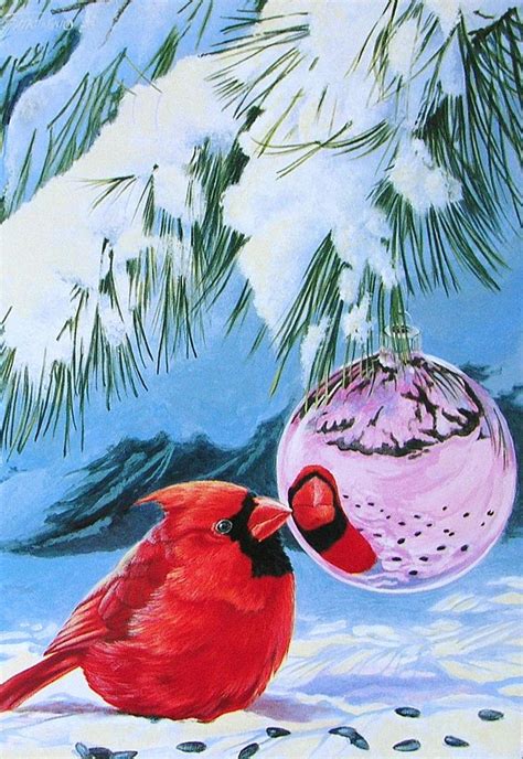 Leanin Tree Fred Szatkowski Cardinal Bird Ornament Snow Christmas