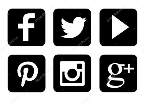 Black And White Set Of Most Popular Social Icons — Stock Vector