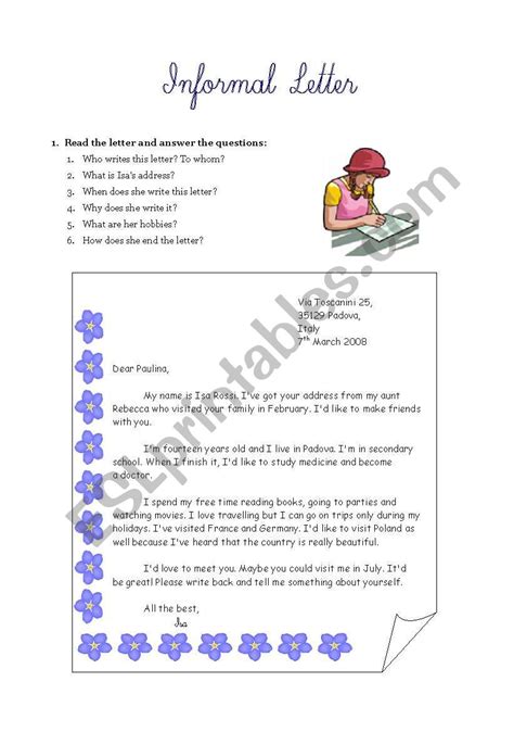 Letter writing in marathi is quite a simple task to do and anyone can write marathi letters after learning the perfect format of the letter. Informal letter writing - ESL worksheet by Ewcik