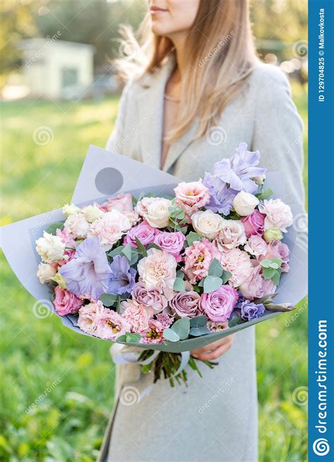 Lilac And Pink Pastel Beautiful Spring Bouquet Young Girl