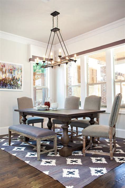 Rustic dining benches, a matching wood trestle bench is perfect for any indoor dining area. Rustic Contemporary Dining Area With Bench | HGTV