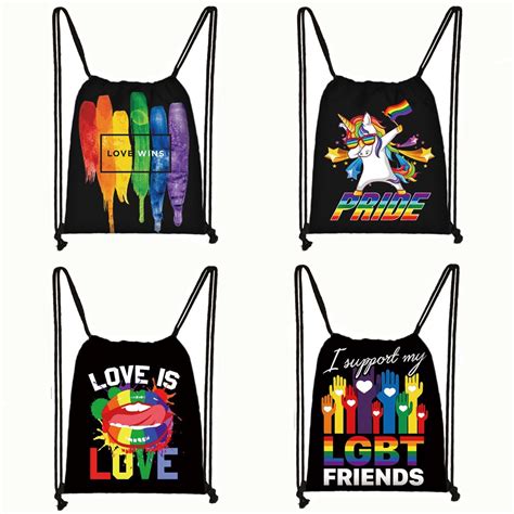 pride lgbt gay love lesbian rainbow print drawstring bag man and women backpack dab rainbow