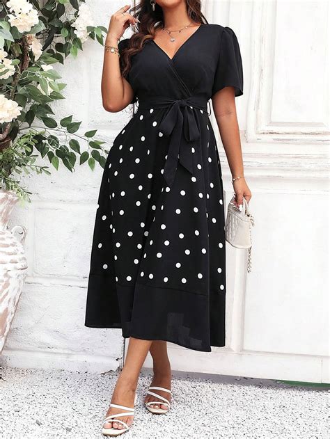 Shein Clasi Plus Polka Dot Print Belted Dress Shein Usa