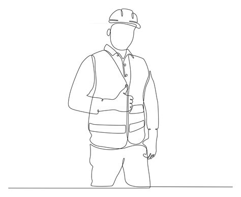 Continuous Line Drawing Of Construction Workers Vector Illustration