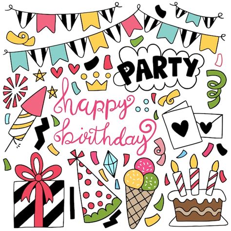 Premium Vector Hand Drawn Party Doodle Happy Birthday Ornaments Illustration