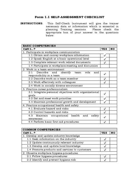 Form 11 Self Assessment Checklist Instructions This Self Check