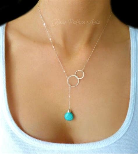 Long Turquoise Necklace Turquoise Lariat Necklace Teardrop