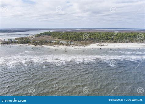 High Angle Aerial View Of Hunting Island State Park With Driftwood