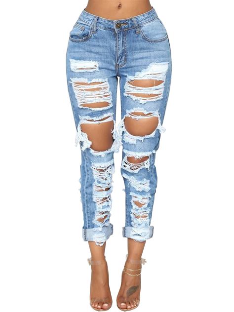 Personality Mid Waist Ripped Jeans For Women