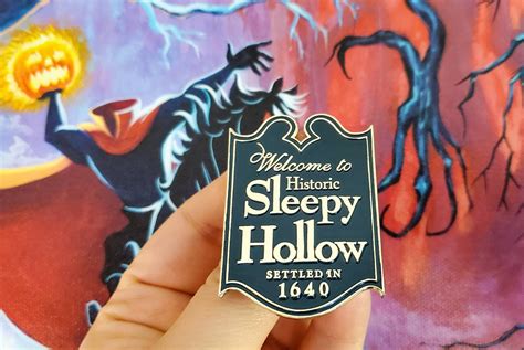 Welcome To Sleepy Hollow Sign Golden Metal And Enamel Pin Etsy