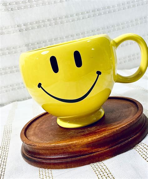 Vintage Smiley Face Mug Smile Emoji Coffee Cup Yellow Smiley Etsy