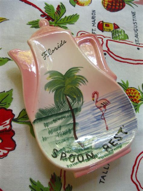 Vintage Florida Souvenir Spoon Rest With Flamingo And Palm Etsy