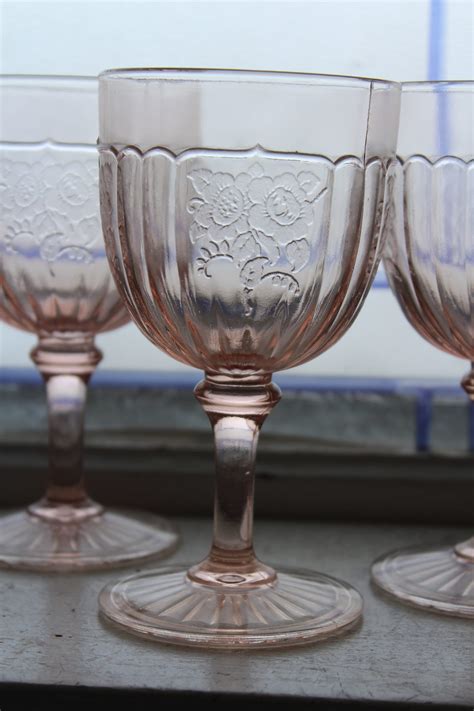 6 Mayfair Open Rose Goblets 5 3 4 Pink Depression Glass 1930s