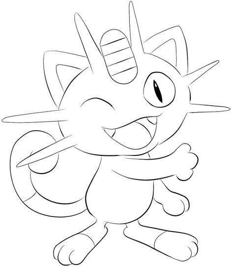 052 Meowth Lineart By Lilly Gerbil On Deviantart