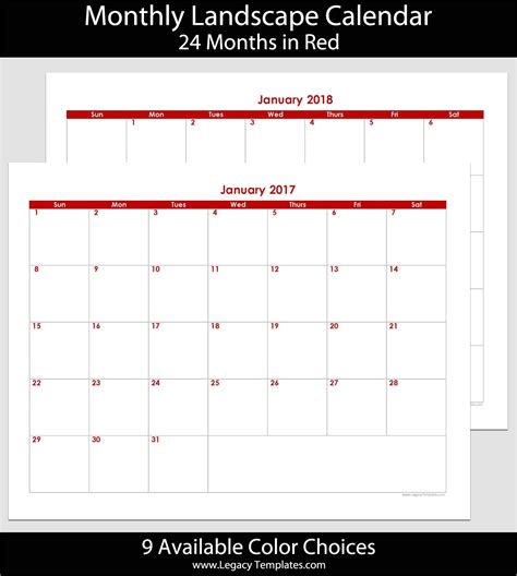 18 Month Calendar Template Williamson