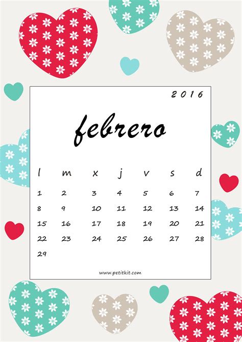 Calendario Febrero 2016 Imprimible Y Fondo De Pantalla Gratis