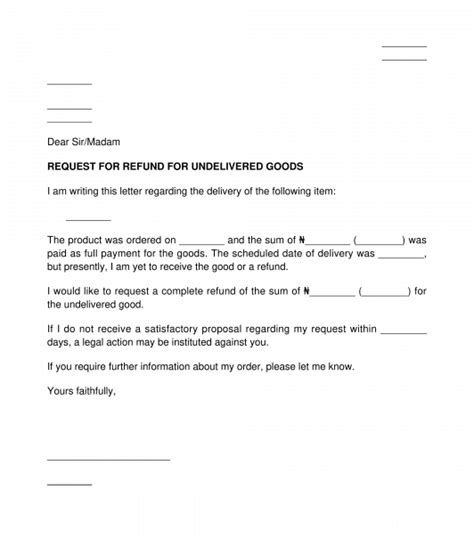 Letter To Request Delivery Or Refund Of Undelivered Goods