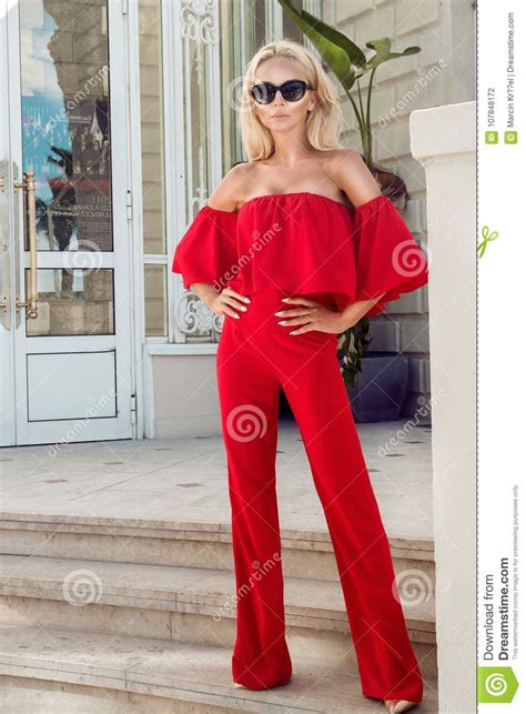 Beautiful Elegant Female Fashion Model In Red Dress