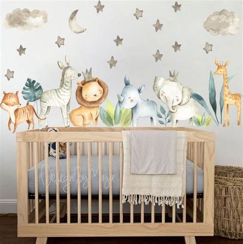 Baby Room Wall Decor Watercolor Safari Wall Stickers Baby