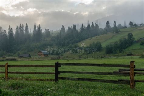 Meadows And Village In The Mountains In The Morning Stock Photo Image