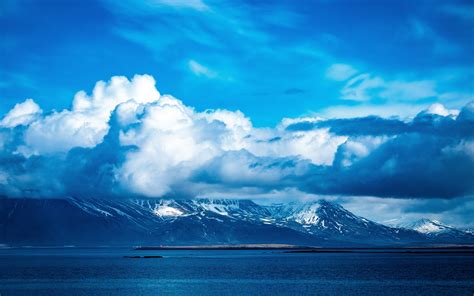 Blue Sky Clouds Mountains Winter Sea Nature Wallpaper Blue Sky