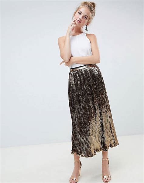 Asos Design Pleated Sequin Midi Skirt Asos