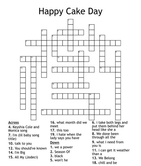Happy Cake Day Crossword Wordmint