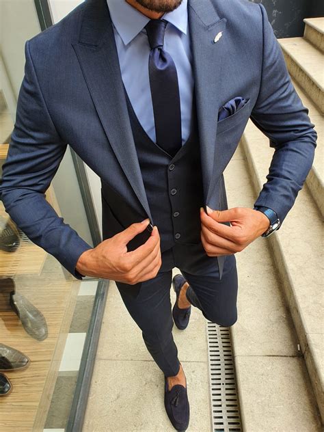 Buy Navy Blue Slim Fit Suit By With Free Shipping