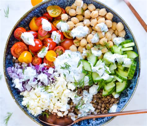Greek Lentil Power Bowl Lentil Salad With Creamy Yogurt Dressing