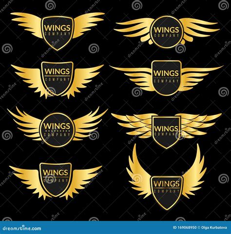 Golden Wing Set Creative Sport Or Business Success Awards With Elegant