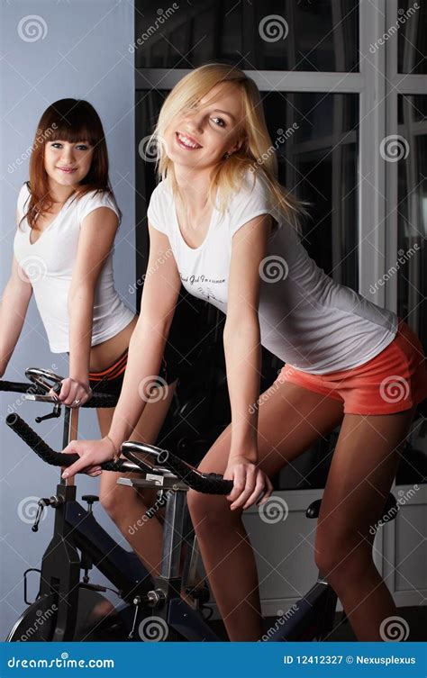 Two Charming Girls In A Sports Hall Stock Image Image Of Aerobics