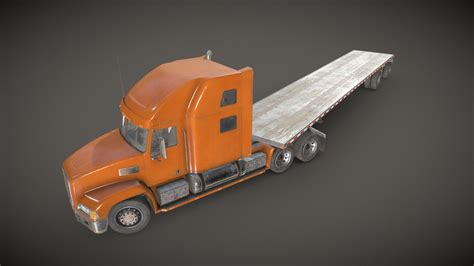Semi Truck Flatbed Trailer Low Poly Buy Royalty Free 3d Model By