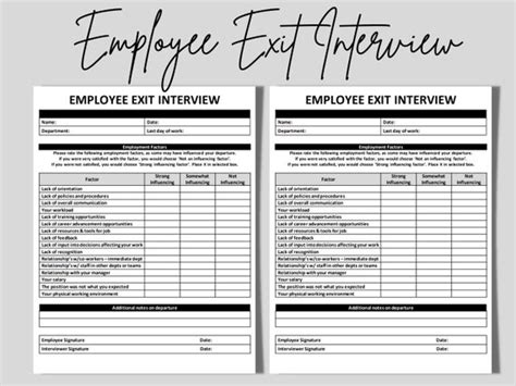 Employee Exit Interview Template Ms Editable Word Form Etsy Uk