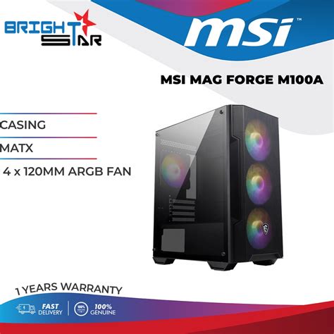 Pc Casing Msi Mag Forge M100a Matx 4 X 120mm Argb Fan 1y Warranty