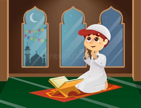 Illustration Of Muslim Boy Praying In Mosque Stock Vector