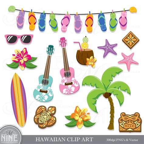 Hawaiian Clip Art Hawaii Theme Clipart Downloads Luau Clip Etsy