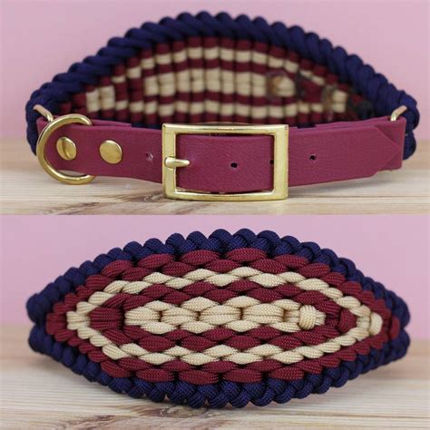 wine, navy and cream paracord sighthound dog collar by devil dood