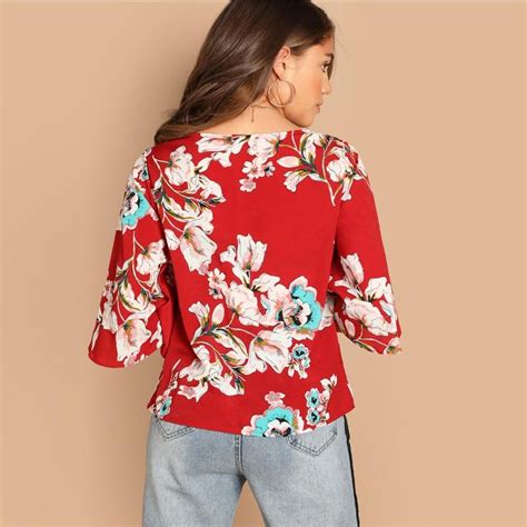 Bohemian Butterfly Half Sleeve Floral Print Round Neck Blouse Floral