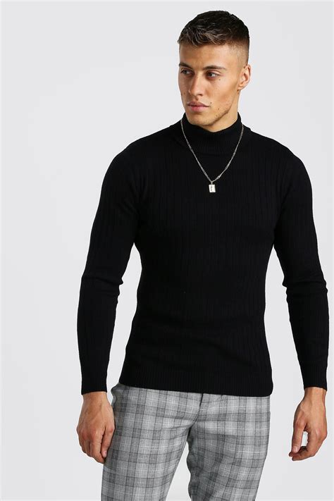 Regular Fit Long Sleeve Knitted Turtleneck Sweater Boohooman Usa