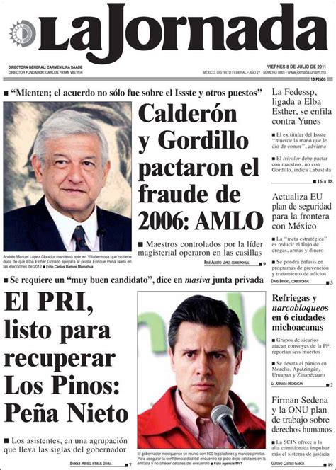 Periódico La Jornada México Periódicos De México Edición De Viernes 8 De Julio De 2011