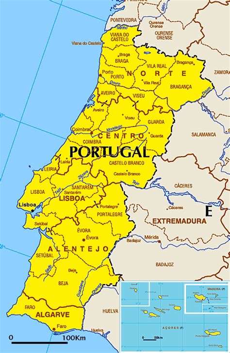 Portugal Geografiske Kort Over Portugal